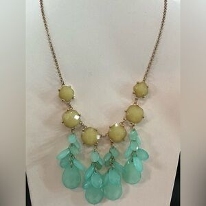CLAIRES TEAL AND GREEN LONG BIB BEADED STATEMENY NECKLACE